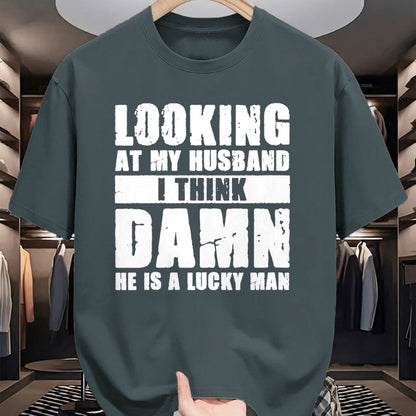 Best Wife Shirt, Wife and Husband Unisex T-Shirt/Hoodie/Sweatshirt HLT00 - Gift for wife T shirt, lucky wife   Womens He is a Lucky Husband - Anniversary Gift - Man & Wife V-N
