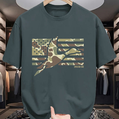 Funny Hunting Shirt, Gift For Hunting Lover Unisex T-Shirt/Hoodie/Sweatshirt HLT00 - Camo Patriotic Mallard Duck Camouflage Flying Duck Hunting T-Shirt