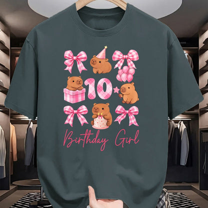 Cute Capybara Shirt, Funny Capybara Unisex T-Shirt/Hoodie/Sweatshirt HLT00 - Coquette 10th Birthday Girl Cute Capybara Bow 10 Year Old T-Shirt