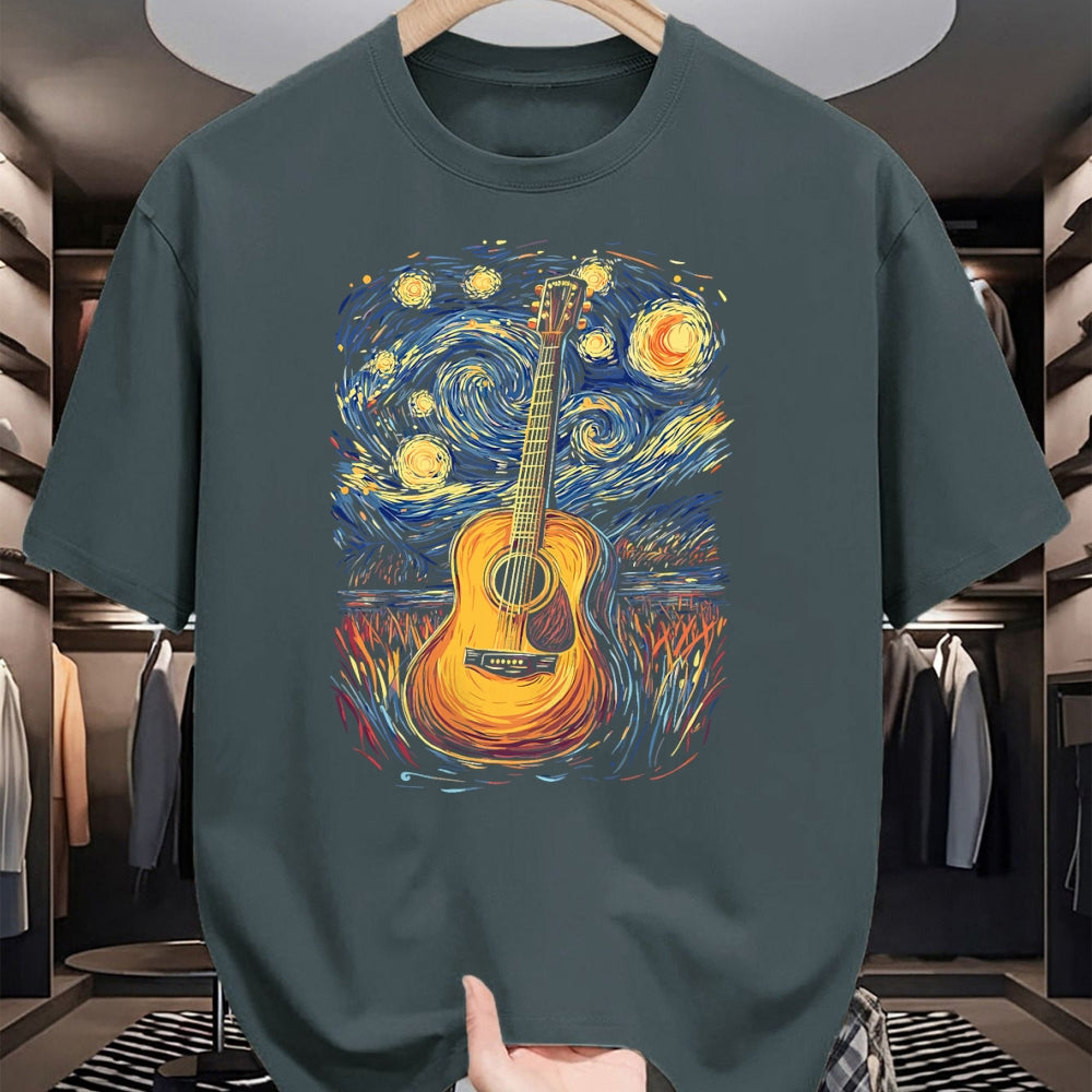 Guitar Lover Shirt, Funny Guitar UnisexT-Shirt/Hoodie/Sweatshirt HLT00 - Starry Night Inspired Acoustic Guitar T-Shirt