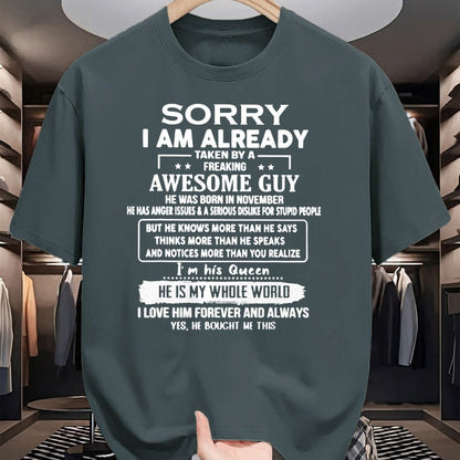 Best Wife Shirt, Wife and Husband Unisex T-Shirt/Hoodie/Sweatshirt HLT00 - I'm Taken By A Freaking Awesome Guy He Was Born In November T-Shirt (1)
