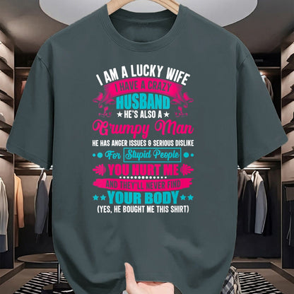 Best Wife Shirt, Wife and Husband Unisex T-Shirt/Hoodie/Sweatshirt HLT00 - Gift for wife T shirt, lucky wife   Womens I Am A Lucky Wife, I Have A Crazy Husband V-Neck T-Shirt