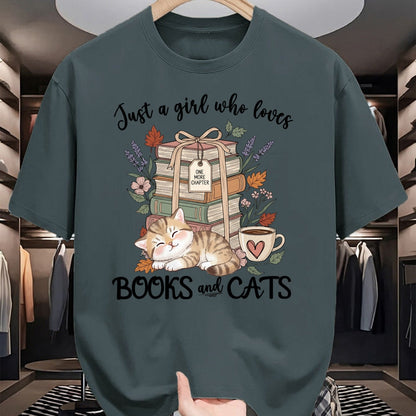 Cat Love Shirt, Funny Cat Lover Gift UnisexT-Shirt/Hoodie/Sweatshirt HLT00 - Pretty Just a Girl Who Loves Books and Cats Cat Lover Long Sleeve T-Shirt