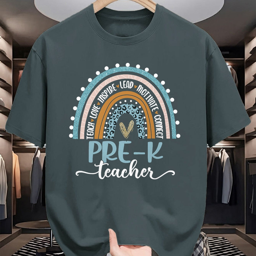 Best Teacher Shirt, Funny Teacher UnisexT-Shirt/Hoodie/Sweatshirt HLT00 - Pre-K Teacher Leopard Boho Rainbow Back to School T-Shirt