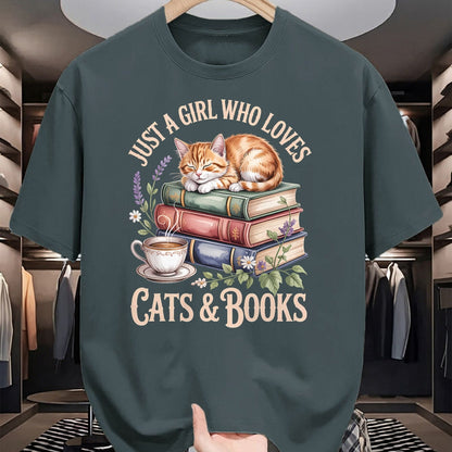 Cat Love Shirt, Funny Cat Lover Gift UnisexT-Shirt/Hoodie/Sweatshirt HLT00 - Just A Girl Who Loves Cats and Books Reading Librarian T-Shirt (1)