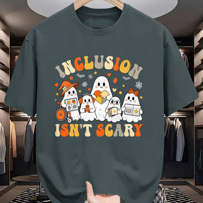 Best Teacher Shirt, Funny Teacher UnisexT-Shirt/Hoodie/Sweatshirt HLT00 - Inclusion Isn't Scary Funny Ghost Halloween SLP SPED Teacher T-Shirt