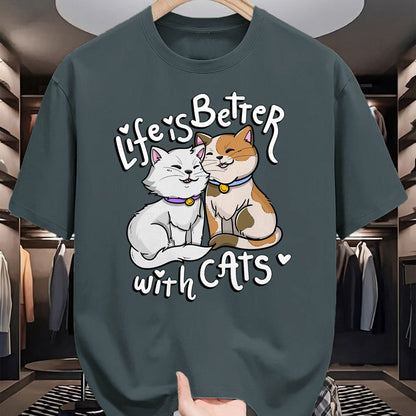 Cat Love Shirt, Funny Cat Lover Gift UnisexT-Shirt/Hoodie/Sweatshirt HLT00 - Valentine_s Cat Lover Life is Better with Cats Mother_s Day T-Shirt Small