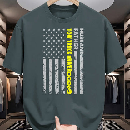 Best Truck Driver Life Shirt, Funny Trucker UnisexT-Shirt/Hoodie/Sweatshirt HLT00 - Husband Father Tow Truck Driver American Flag Towing Dad T-Shirt