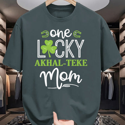 Gift for Mom Shirt, Funny Mom Unisex T-Shirt/Hoodie/Sweatshirt HLT00 - One Lucky Akhal-Teke Horse Mom Irish Horseback Riding T-Shirt