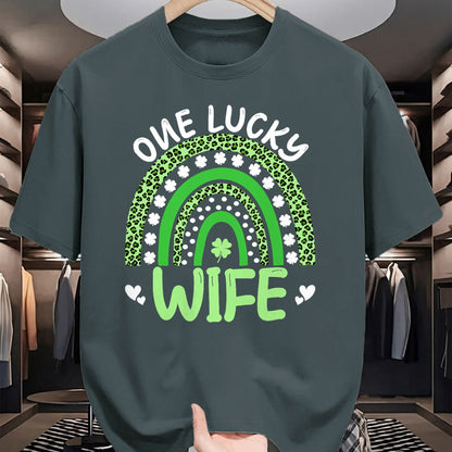 Best Wife Shirt, Wife and Husband Unisex T-Shirt/Hoodie/Sweatshirt HLT00 - Gift for wife T shirt, lucky wife   Womens One Lucky Wife Leopard Rainbow Clover St Patricks Day Tan