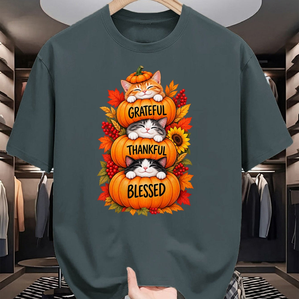 Best Thanksgiving Family Shirt , Funny Thanksgiving UnisexT-Shirt/Hoodie/Sweatshirt HLT00 - Grateful Thankful Blessed Cats Pumpkin Thanksgiving Fall T-Shirt