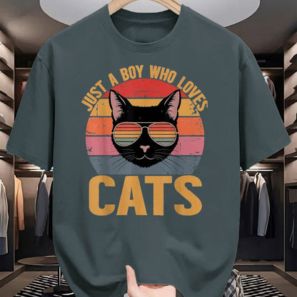 Cat Love Shirt, Funny Cat Lover Gift UnisexT-Shirt/Hoodie/Sweatshirt HLT00 - Just A Boy Who Loves Cats Retro Cat Lover Boys Kids T-Shirt, Youth, Purple Heather, Small