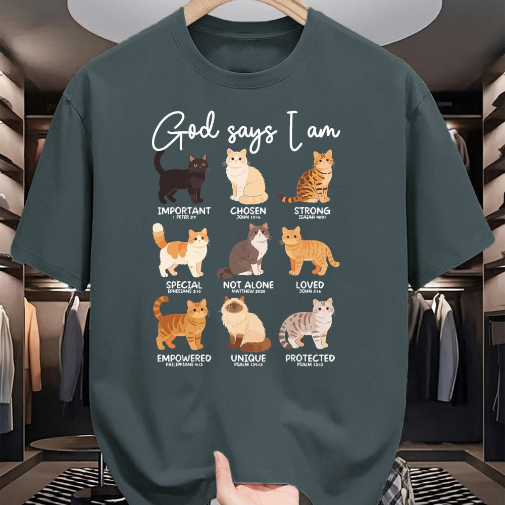 Cat Love Shirt, Funny Cat Lover Gift UnisexT-Shirt/Hoodie/Sweatshirt HLT00 - God Says I Am Bible Verses Christian Scripture Cat T-Shirt