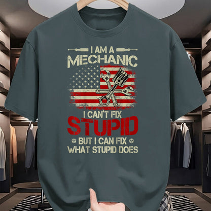 Best Mechanic Life Shirt, Funny Mechanic UnisexT-Shirt/Hoodie/Sweatshirt HLT00 - Vintage I'm A Mechanic I Can't Fix Stupid American Flag Back T-Shirt