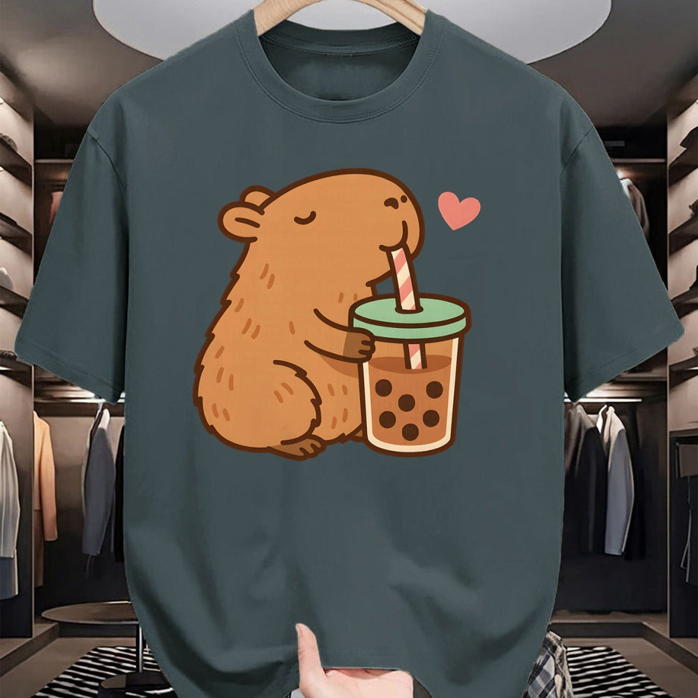 Cute Capybara Shirt, Funny Capybara Unisex T-Shirt/Hoodie/Sweatshirt HLT00 - Cute Capybara Boba Kawaii Bubble Drink Girls Women Long Sleeve T-Shirt