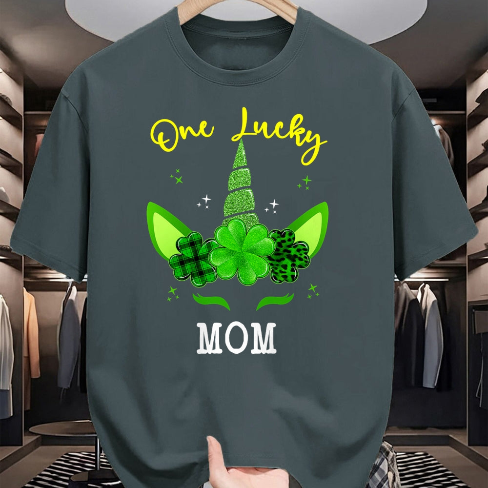 Gift for Mom Shirt, Funny Mom Unisex T-Shirt/Hoodie/Sweatshirt HLT00 - Leopard Shamrock Unicorn One Lucky Mom St Patricks Day T-Shirt