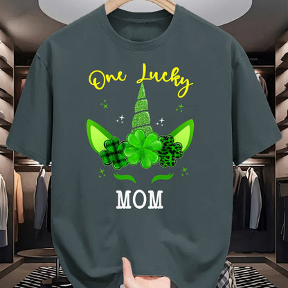 Gift for Mom Shirt, Funny Mom Unisex T-Shirt/Hoodie/Sweatshirt HLT00 - Leopard Shamrock Unicorn One Lucky Mom St Patricks Day T-Shirt