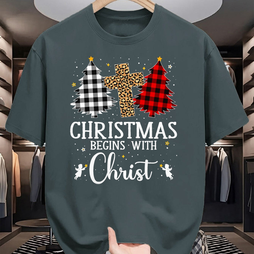 Christian Tee, Christian Faith Unisex T-Shirt/Hoodie/Sweatshirt HLT00 - Christmas Begins With Christ Jesus Cross Christian Christmas T-Shirt