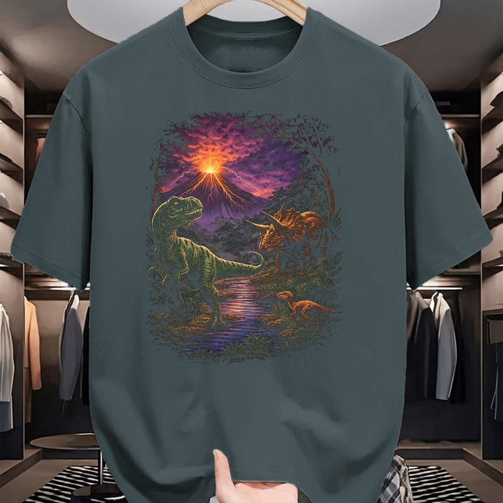 Best Dinosaur Lover Shirt, Funny Dinosaur UnisexT-Shirt/Hoodie/Sweatshirt HLT00 - Vintage Dinosaur 90s T Rex and Triceratops Volcano Nature T-Shirt, Men, Black, 3X-Large