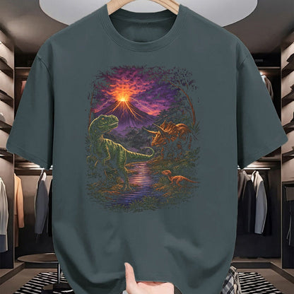 Best Dinosaur Lover Shirt, Funny Dinosaur UnisexT-Shirt/Hoodie/Sweatshirt HLT00 - Vintage Dinosaur 90s T Rex and Triceratops Volcano Nature T-Shirt, Men, Black, 3X-Large