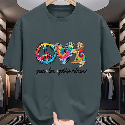 Dog Love Shirt, Dog Lover Gift T-Shirt/Hoodie/Sweatshirt HLT00 - Peace Love Golden Retriever Tie Dye Rainbow Dog Lover T-Shirt