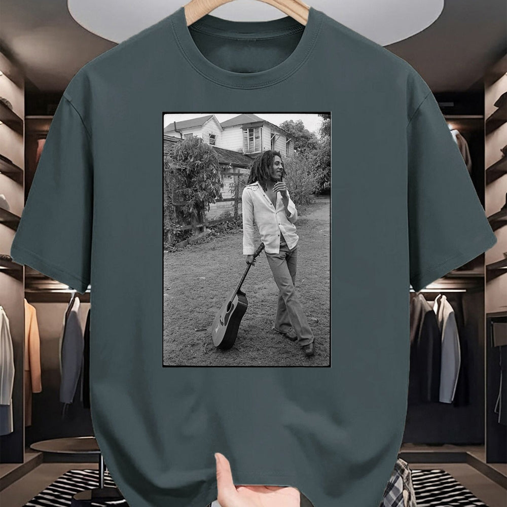 Guitar Lover Shirt, Funny Guitar UnisexT-Shirt/Hoodie/Sweatshirt HLT00 - Bob Marley x David Burnett Black & White Guitar Photo T-Shirt