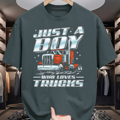 Best Truck Driver Life Shirt, Funny Trucker UnisexT-Shirt/Hoodie/Sweatshirt HLT00 - Just a Boy Who Loves Trucks Trucker Semi Truck Driver Funny T-Shirt