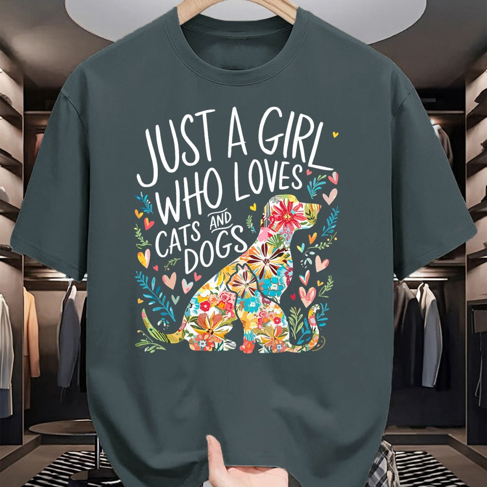 Cat Love Shirt, Funny Cat Lover Gift UnisexT-Shirt/Hoodie/Sweatshirt HLT00 - Just a Girl who Loves Cats and Dogs T-Shirt