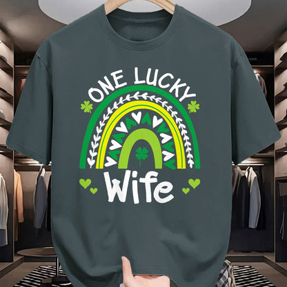 Best Wife Shirt, Wife and Husband Unisex T-Shirt/Hoodie/Sweatshirt HLT00 - Gift for wife T shirt, lucky wife   One Lucky Wife Boho Rainbow St Patricks Day Shamrock T-Shirt (1)
