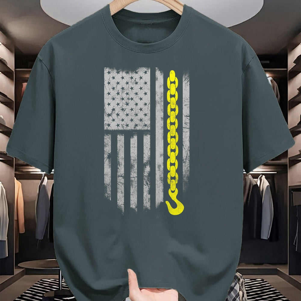 Best Truck Driver Life Shirt, Funny Trucker UnisexT-Shirt/Hoodie/Sweatshirt HLT00 - Yellow Tow Hook Chain Flag America Tow Truck Driver T-Shirt