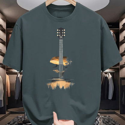 Guitar Lover Shirt, Funny Guitar UnisexT-Shirt/Hoodie/Sweatshirt HLT00 - Sunset Acoustic Guitar Scenic Nature Art T-Shirt, Men, Black, 3X-Large (1)