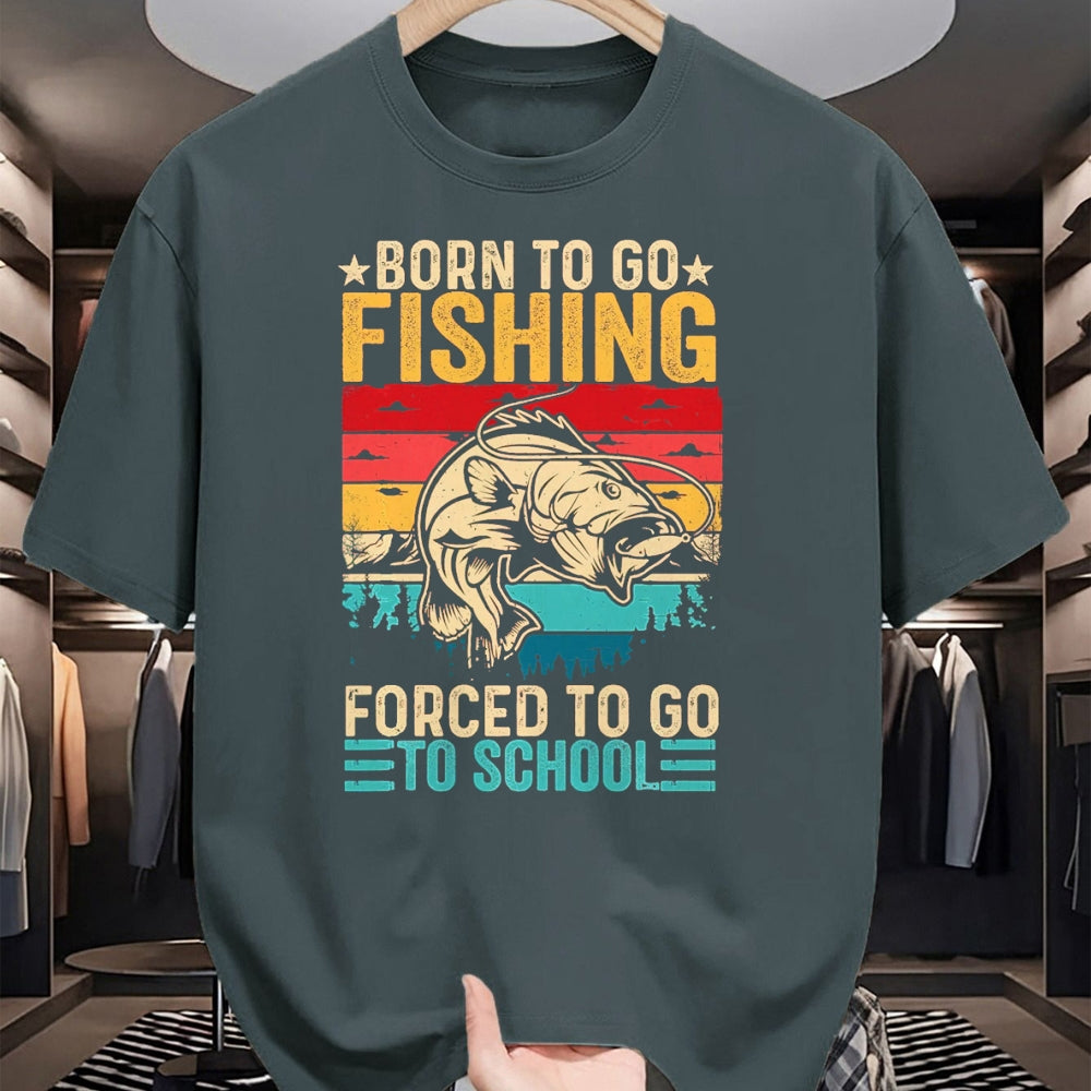 Funny Fishing Shirt, Gift For Fishing Lover Unisex T-Shirt/Hoodie/Sweatshirt HLT00 - Born to Go Fishing Forced School Funny Men Women Kids Boys T-Shirt, Men, Black, 3X-Large