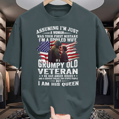 Best Wife Shirt, Wife and Husband Unisex T-Shirt/Hoodie/Sweatshirt HLT00 - Gift for wife T shirt, spoiled wife   Womens I'm A Spoiled Wife Of A Grumpy Old Veteran (On Back) V-