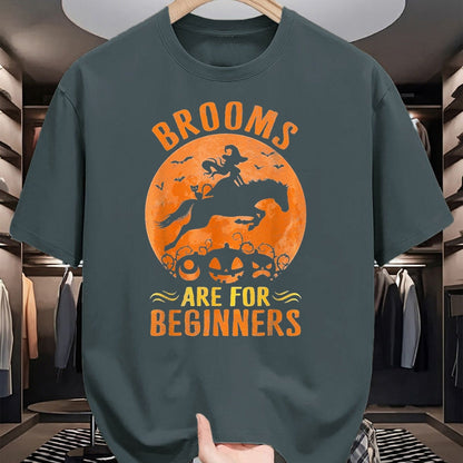 Best Horse Lover Shirt , Funny Horse UnisexT-Shirt/Hoodie/Sweatshirt HLT00 - Horses Equestrian Witch Halloween - Brooms are for Beginners T-Shirt, Women, Purple, Large