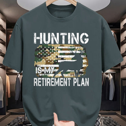 Funny Hunting Shirt, Gift For Hunting Lover Unisex T-Shirt/Hoodie/Sweatshirt HLT00 - Hunting Is My Retirement Plan Deer Camo American USA Flag T-Shirt