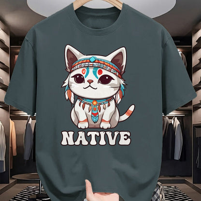 Native American T-Shirts, Vintage Native American Unisex T-Shirt/Hoodie/Sweatshirt HLT00 - Cute American Native Indian Kawaii Cat Woman Girl