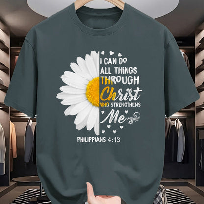 Christian Tee, Christian Faith Unisex T-Shirt/Hoodie/Sweatshirt HLT00 - I Can Do All Things Through Christ - Daisy Flower Religious T-Shirt (1)