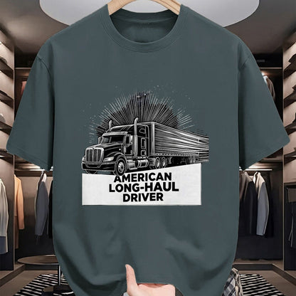 Best Truck Driver Life Shirt, Funny Trucker UnisexT-Shirt/Hoodie/Sweatshirt HLT00 - American Long-Haul Driver Patriotic Semi Truck Driver T-Shirt, Men, Heather Blue, Large
