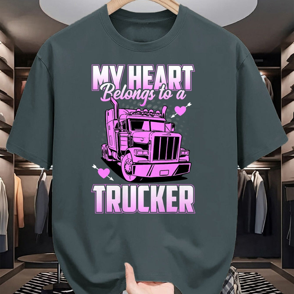Best Truck Driver Life Shirt, Funny Trucker UnisexT-Shirt/Hoodie/Sweatshirt HLT00 - My Heart Belongs to A Trucker Funny Truck Driver T-Shirt