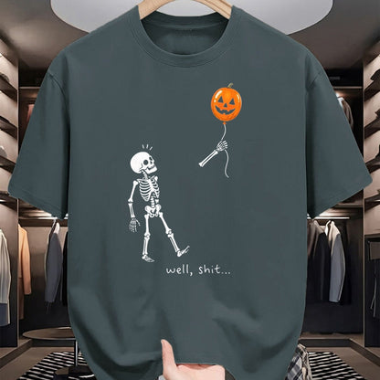 Best Thanksgiving Family Shirt , Funny Thanksgiving UnisexT-Shirt/Hoodie/Sweatshirt HLT00 - Well Shit Skeleton Holding Balloon Pumpkin Gothic Halloween T-Shirt, Men, Black, X-Large