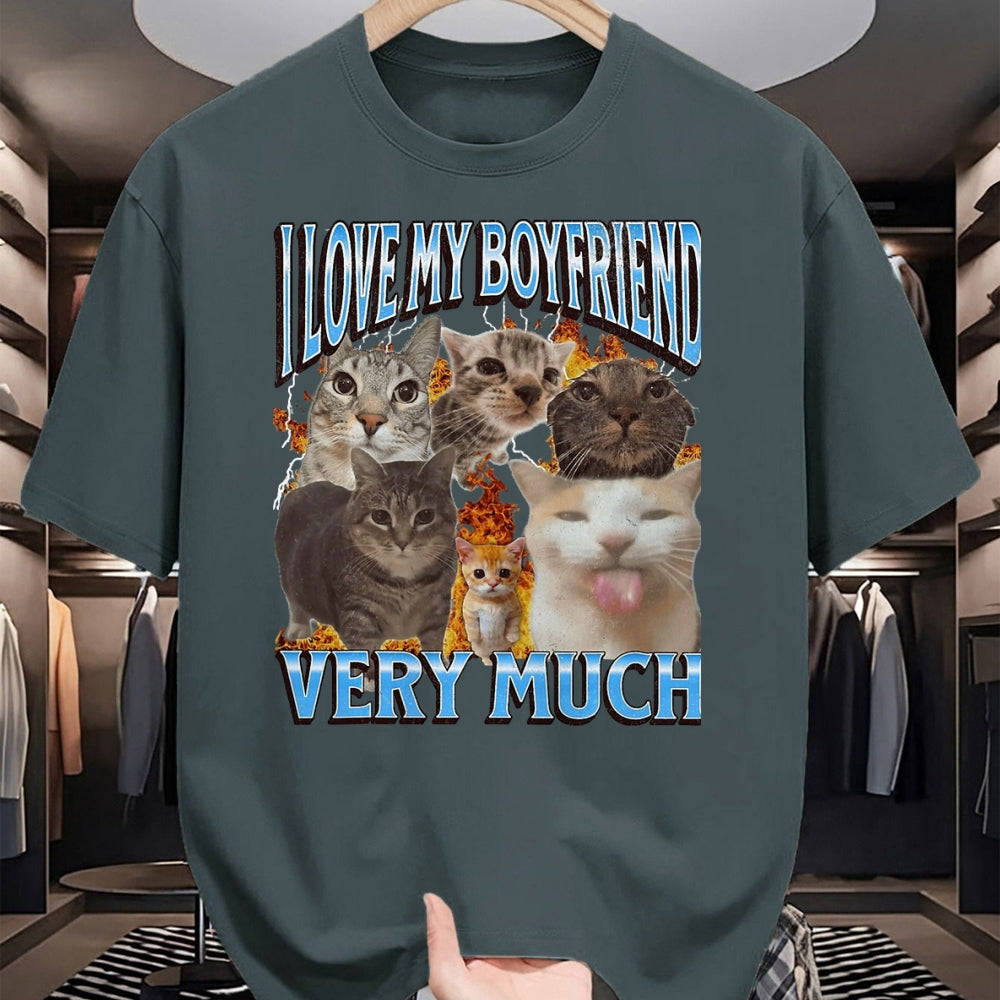 Cat Love Shirt, Funny Cat Lover Gift UnisexT-Shirt/Hoodie/Sweatshirt HLT00 - My Boyfriend Funny Cat Meme Bootleg Graphic T-Shirt, Men, Black, 3X-Large