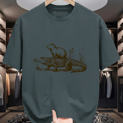 Cute Capybara Shirt, Funny Capybara Unisex T-Shirt/Hoodie/Sweatshirt HLT00 - Funny Capybara Riding an Alligator Men Women Capybara T-Shirt