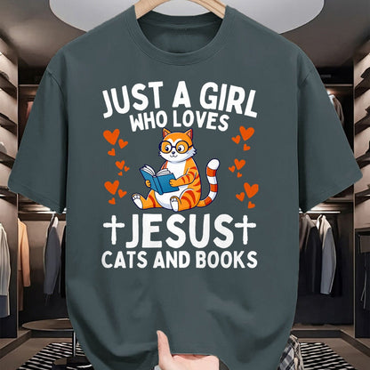 Cat Love Shirt, Funny Cat Lover Gift UnisexT-Shirt/Hoodie/Sweatshirt HLT00 - Just A Girl Who Loves Jesus Cats and Books Christian T-Shirt