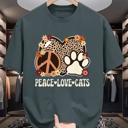 Cat Love Shirt, Funny Cat Lover Gift UnisexT-Shirt/Hoodie/Sweatshirt HLT00 - Peace Love Cats Cheetah Print Women Girl Cat Owner Cat Lover T-Shirt