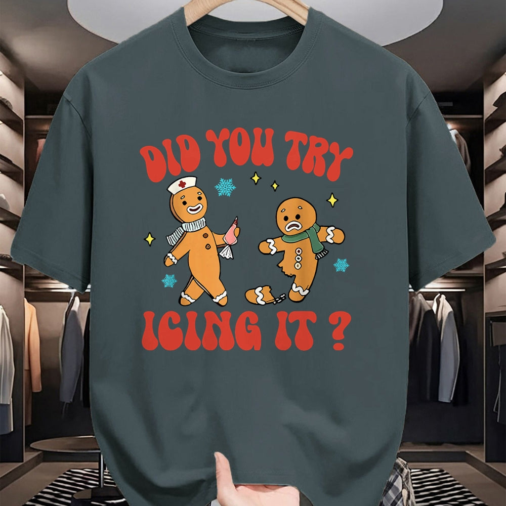 Funny Nurse Shirt, Nurse Unisex T-Shirt/Hoodie/Sweatshirt HLT00 - Did You Try Icing It Funny Christmas Nurse Gingerbread Man Long Sleeve T-Shirt