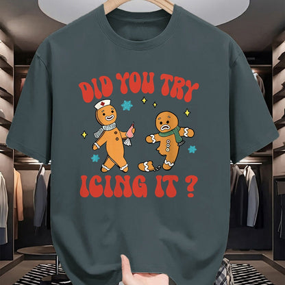 Funny Nurse Shirt, Nurse Unisex T-Shirt/Hoodie/Sweatshirt HLT00 - Did You Try Icing It Funny Christmas Nurse Gingerbread Man Long Sleeve T-Shirt