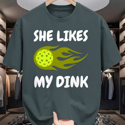 Funny Pickleball Shirt, Pickleball Lover Unisex T-Shirt/Hoodie/Sweatshirt HLT00 - She Likes My Dink Pickleball Couple Matching T-Shirt