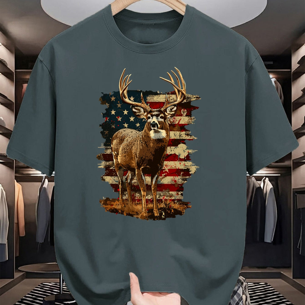 Funny Hunting Shirt, Gift For Hunting Lover Unisex T-Shirt/Hoodie/Sweatshirt HLT00 - Whitetail Buck Deer Hunting 4th of July USA American Flag T-Shirt