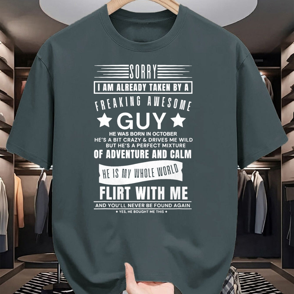 Best Wife Shirt, Wife and Husband Unisex T-Shirt/Hoodie/Sweatshirt HLT00 - Sorry I Am Already Taken By A Freaking Awesome Guy October T-Shirt (3)