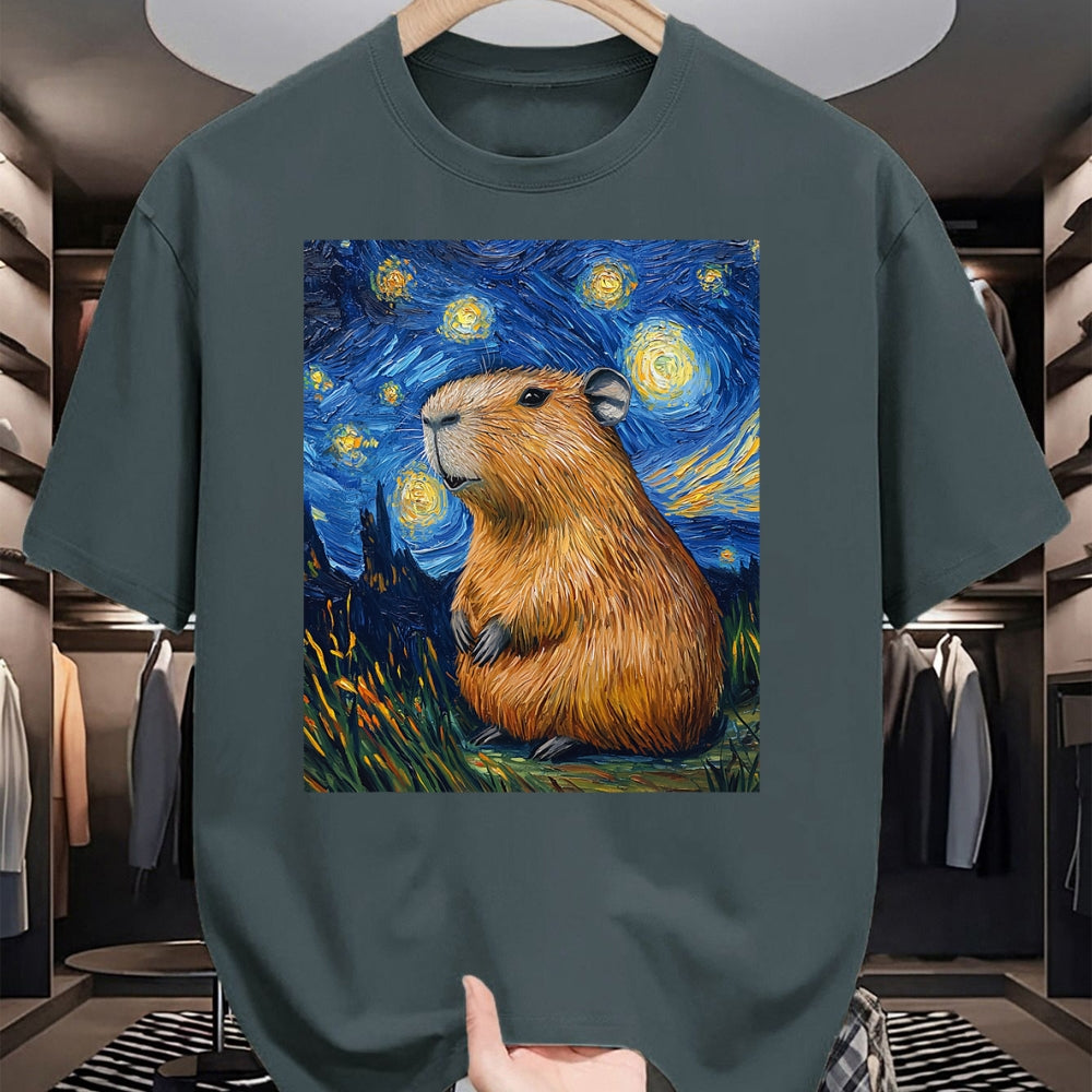 Cute Capybara Shirt, Funny Capybara Unisex T-Shirt/Hoodie/Sweatshirt HLT00 - Capybara Van Gogh Style Starry Night Funny Graphic T-Shirt
